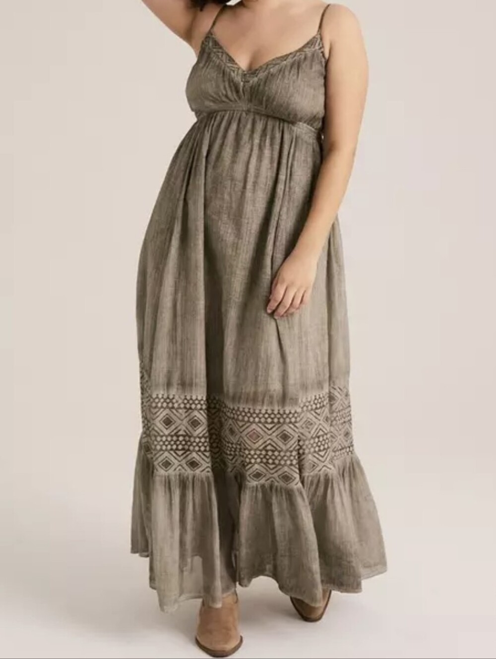 Torrid Festi Light Gray Sleeveless V-Neck Maxi Dress with Lace Hem Size 1X